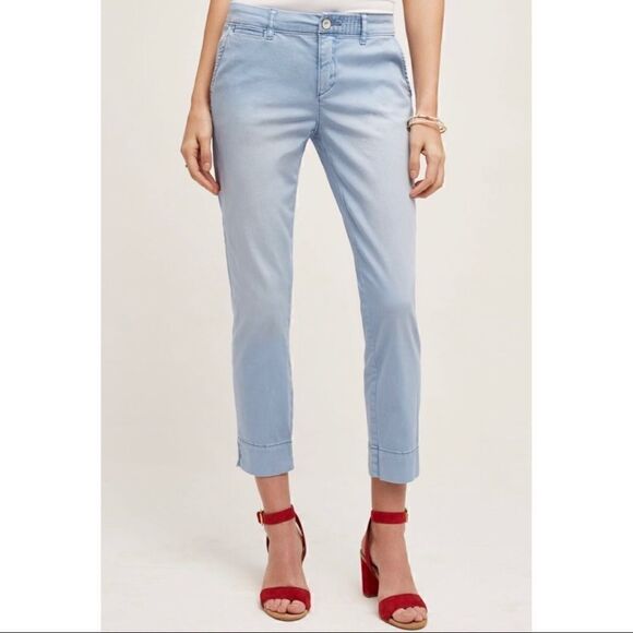 NEW Anthropologie Pilcro Stet Blue Straight Cropped Chino Capri Pants Sze 31 - Picture 2 of 4